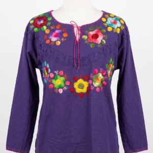 camisa mexicana morada larga Guelaguetza