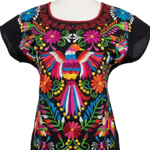 camisa mexicana negra Colibrí Sagrado