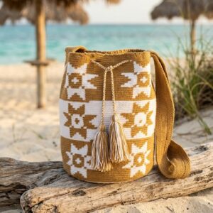 Mochila de Inspiración Wayuu Estrellas Ocre y Crudo