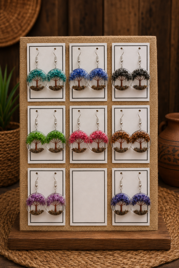 aretes 10 Aretes Artesanales Árbol de la Vida en Resina
