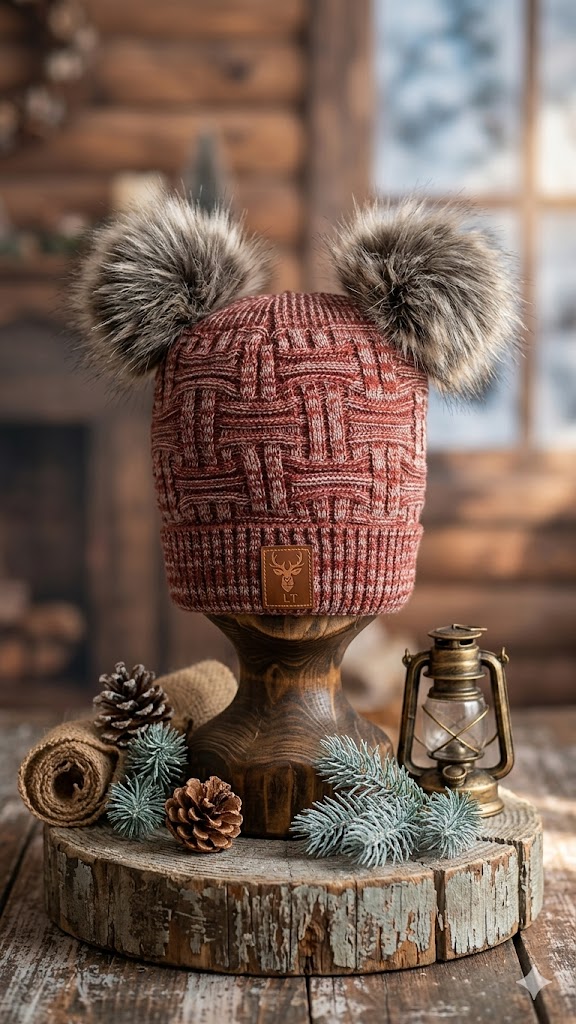 gorro 14 Gorro Tejido Montaña Invernal con Doble Pompón