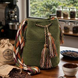 Mochila Teñida Wayúu Verde Oliva