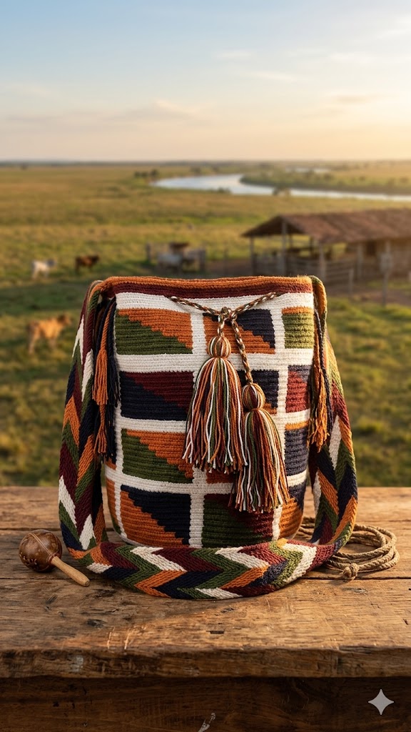Mochila Teñida Wayúu Coral Fuego