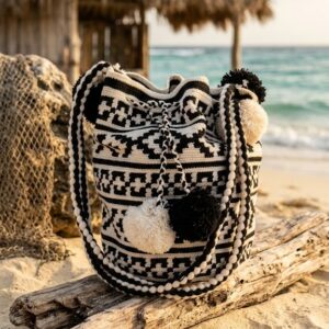 Mochila de Inspiración Wayuu Gráfica en Negro y Crudo