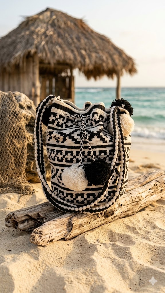Mochila de Inspiración Wayuu Gráfica en Negro y Crudo