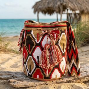 mochila 130 Mochila de Inspiración Wayuu Terracota y Coral