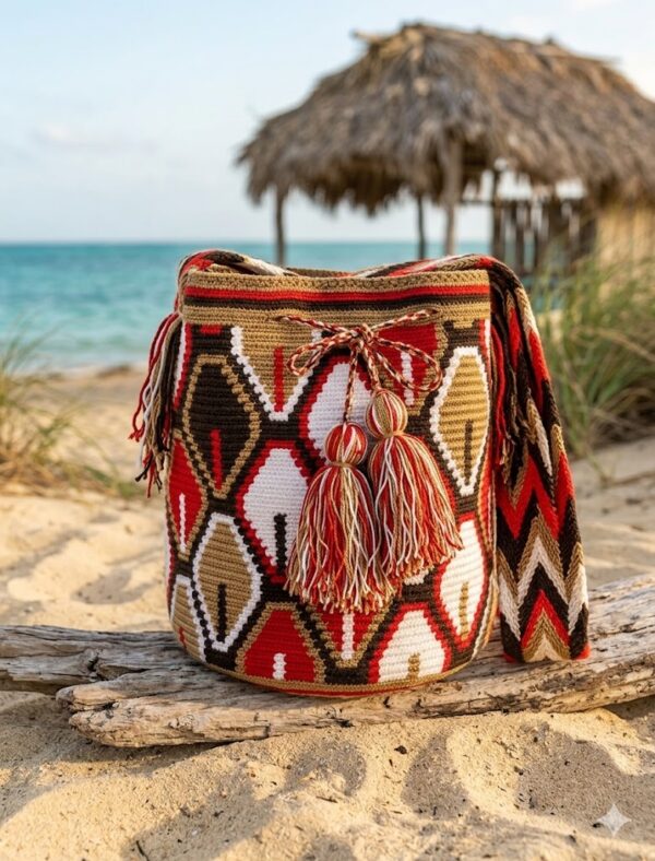 mochila 130 Mochila de Inspiración Wayuu Terracota y Coral