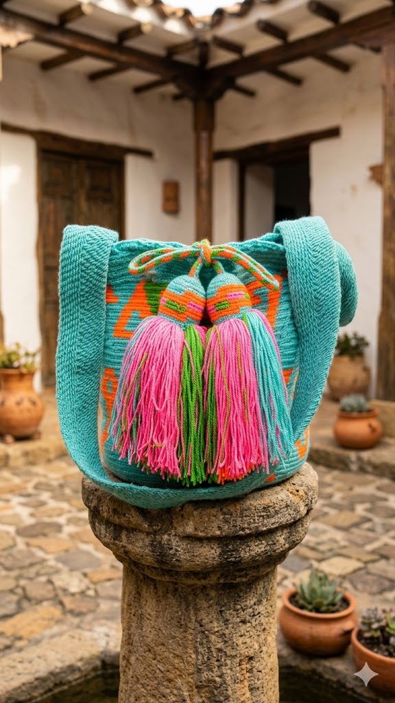 Mochila de Inspiración Wayuu Turquesa y Fucsia